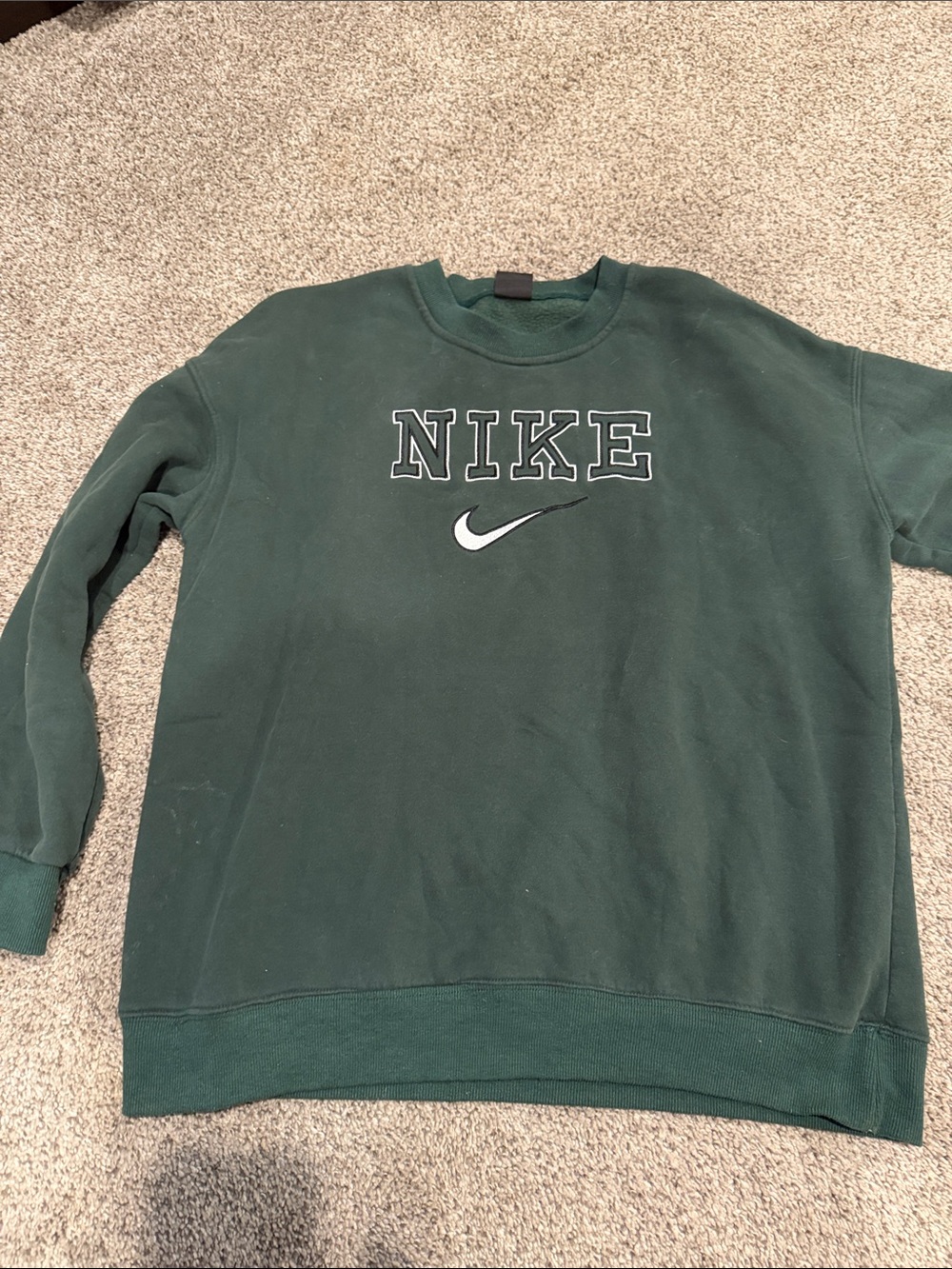 Nike Men’s Crewneck Sweatshirt - Dark Green with White Logo
